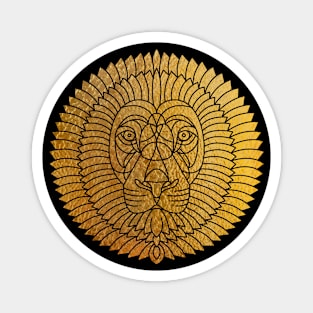 Stylized Art Deco Stained Glass Gold Lion Magnet